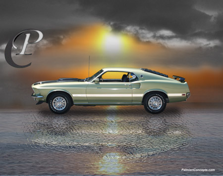 P291-1969-Mach-1-Mustang-water-sunrise